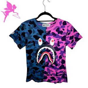 A BATHING APE Split Two Tone Leopard Ape Print Tee